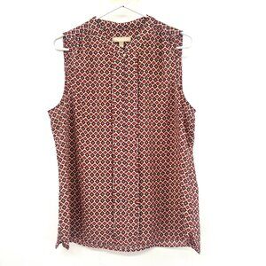 Banana Republic Red Cream Print Sleeveless Blouse Women's Large